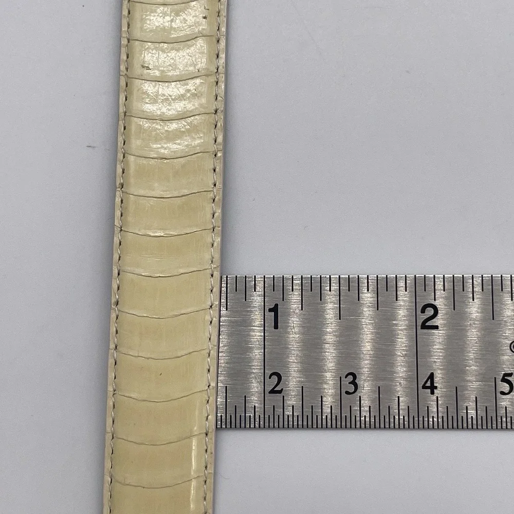 Vintage Womens M/L Belt Skinny Snakeskin Belt Cream‎ Gold Buckle 27.25
